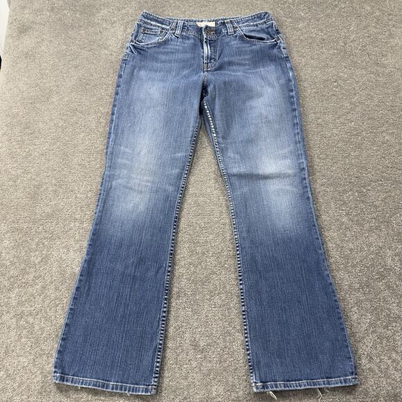 BKE Wendi Stretch Bootcut Medium Wash Denim Jeans Womens 31x31.5 Distressed Y2K - Picture 1 of 12